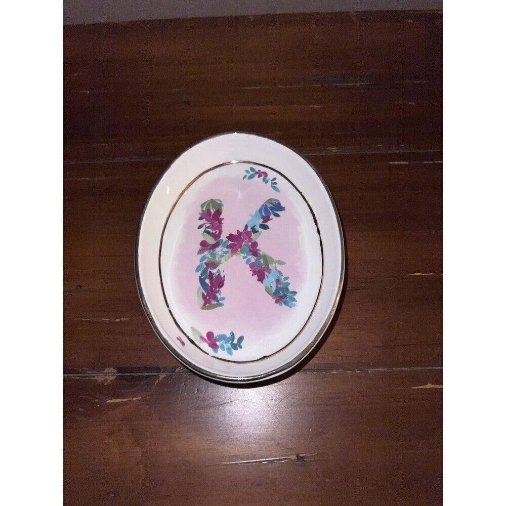 ANTHROPOLOGIE Trinket Dish Monogram Meadow Letter “K”